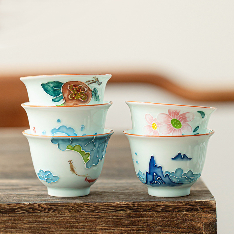 Celadon Ceramic Cup - Pintados à mão Kung Fu Tea